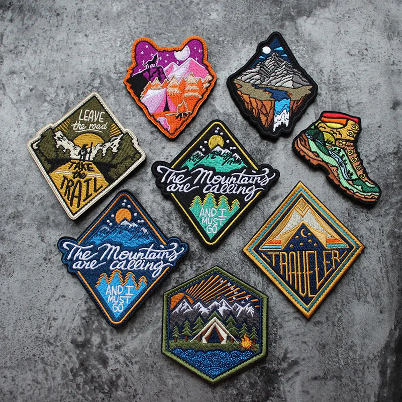 NEW Camping Series 3D Embroidery Outdoor Mountaineering Hiking Adventure Patch Scenery DIY Personality Backpack Hook Loop patch