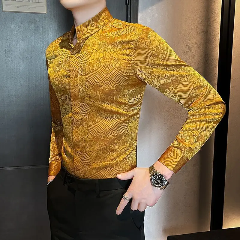 2026 New Men's Long-sleeved Spring and Autumn Shirt Casual Fashion Trendy Brand Retro Printed Button Cardigan XJ177