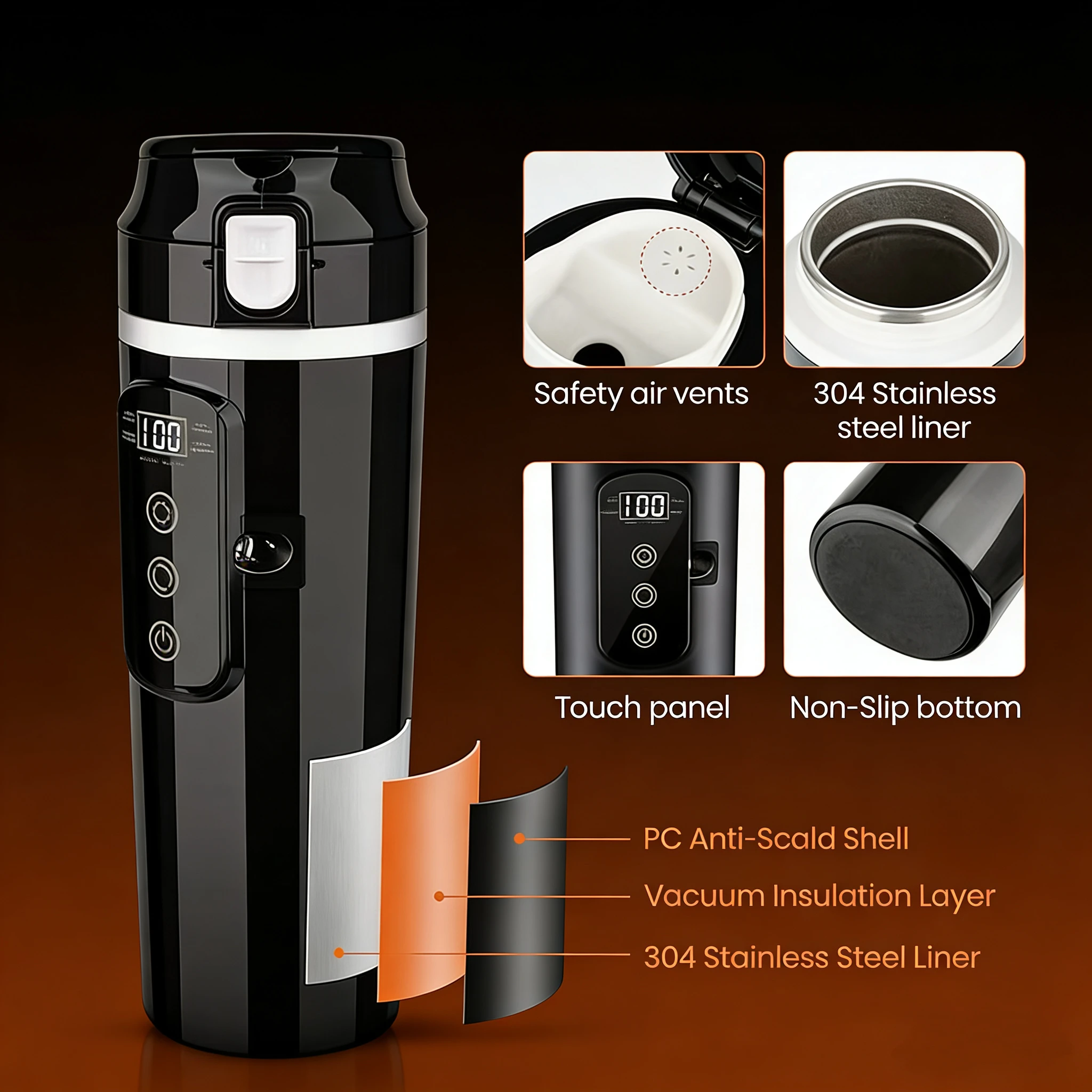 500ML Outdoor Travel Smart Electric Kettle - Car-Mounted Constant Temperature Insulated Cup with 304 Stainless Steel Inner Tank