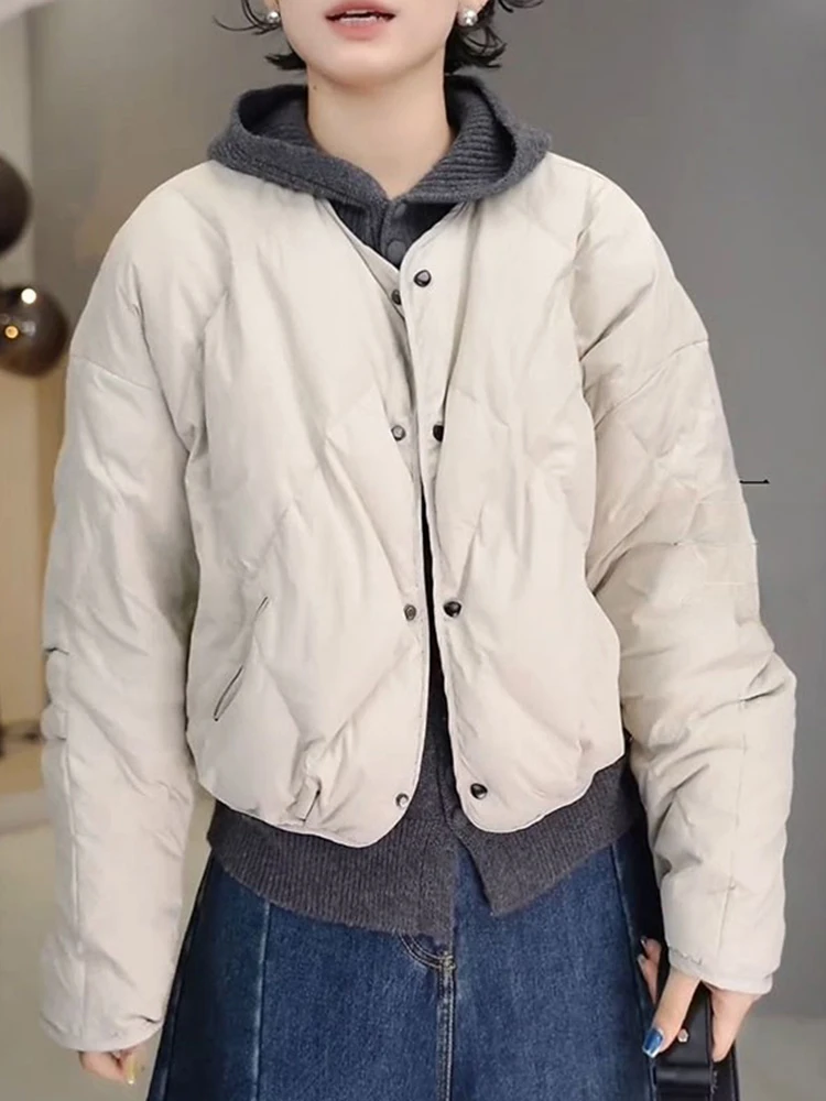 

Korean Sle Thiened Cotton Jaet Women's round Ne Single Button Design Sensation Lady Cotton Clothes Winter 2025