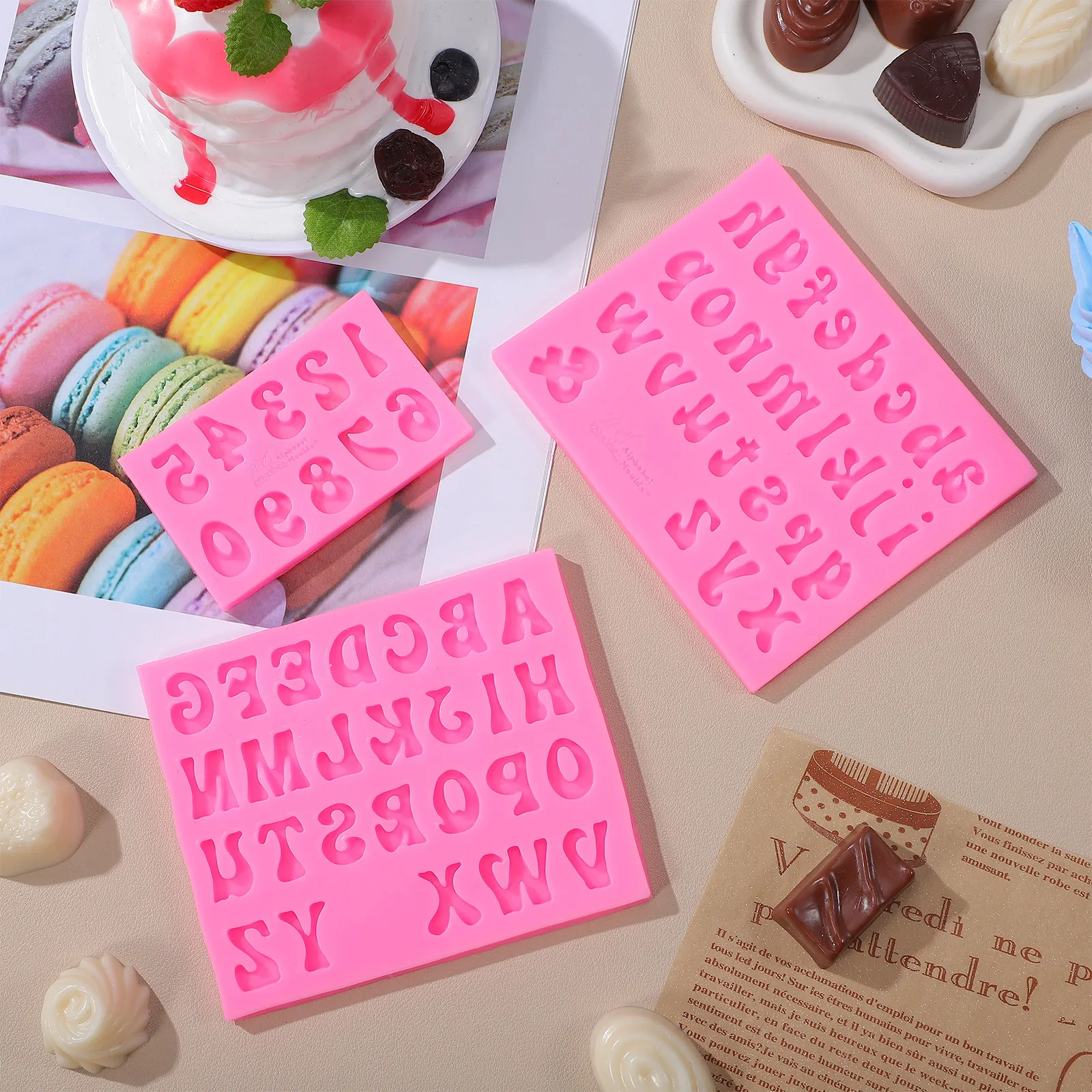3Pcs Chocolate Alphabet Number Molds Silicone Baking Mold Letters Candy Fondant Gummy Molds Chocolate Letter Mold view 6