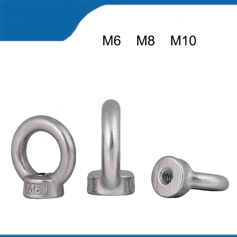 Free Shipping M6 M8 M10  10PCS 304 High Quality Stainless Steel Rings Nut Round Nut Marine Rings Nut Eyenut