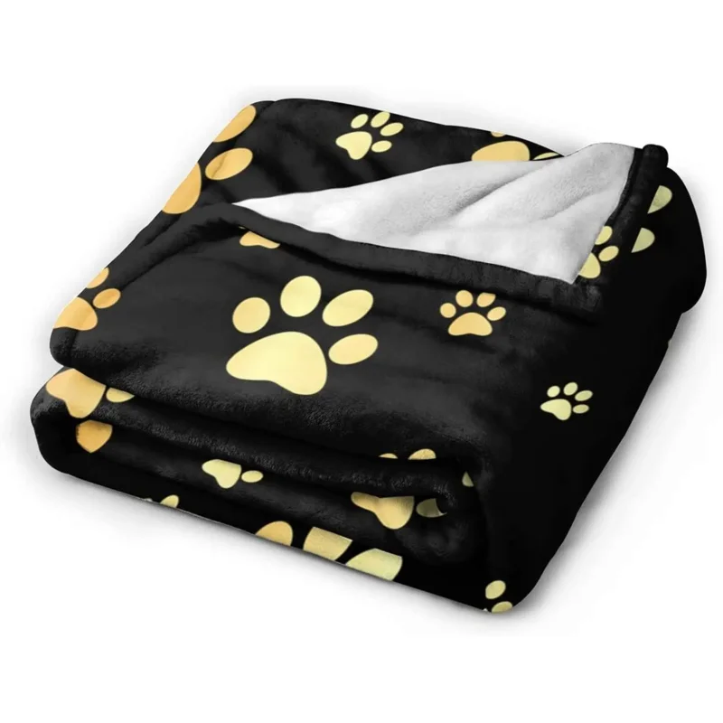 Cute Dog Paws Prints Throw Blanket Ultra Soft Warm All Season Golden Animal Footprints Fleece Blankets for Bed Chair Car Sofa