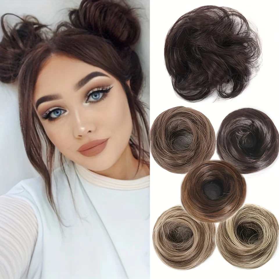 Women's Versatile Messy Bun Scrunchie Extensions - Curly Wavy Synthetic Chignon Hairpieces, Easy-to-Wear Perfect for Daily Wear