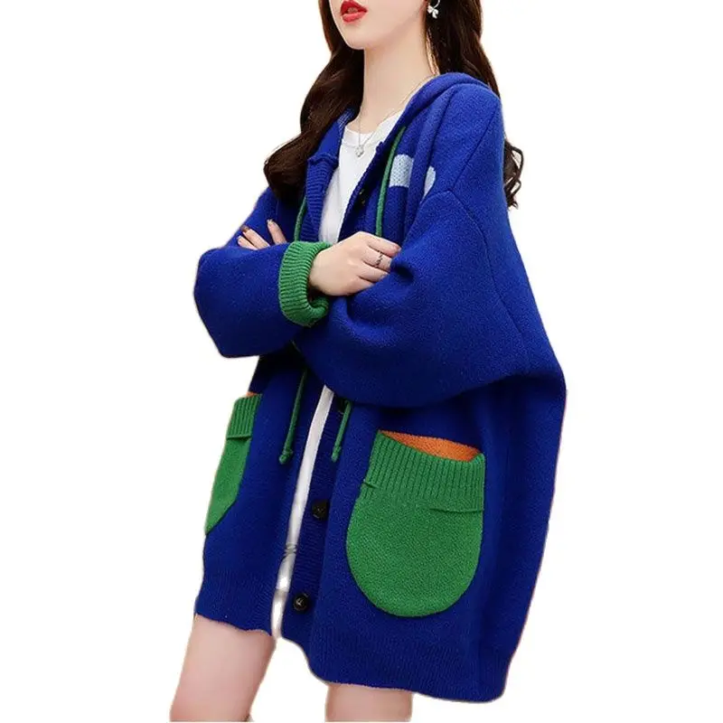 

Autumn Winter Fashion Hooded Oversized Sweater Coat Female Cardigan Cute Cartoon Print Knit Jacket Korean Loose Women Sweater