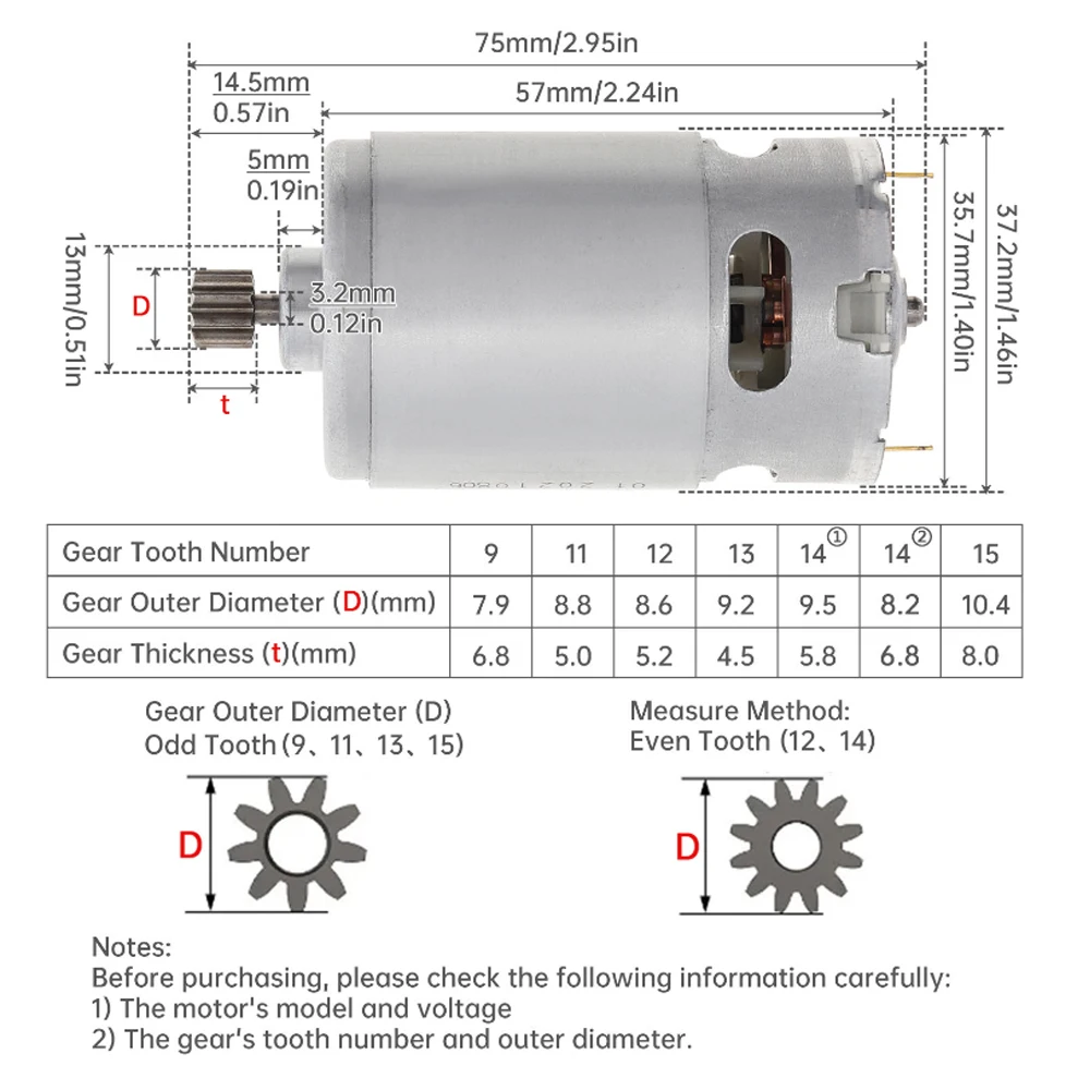 RS550 DC Motor 9-15Teeth 10.8v-25v High Speed Torque Gear Box Micro Motor for Electric Drill / Screwdriver