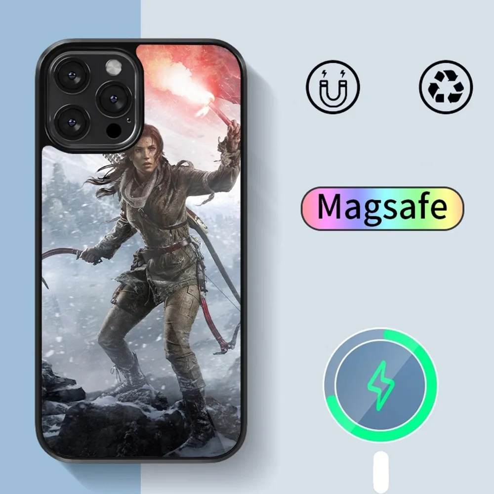 Game Tomb Raider Lara Croft Phone Case For iPhone 14 13 12 11 15 Pro Max Plus Magsafe Magnetic Cover