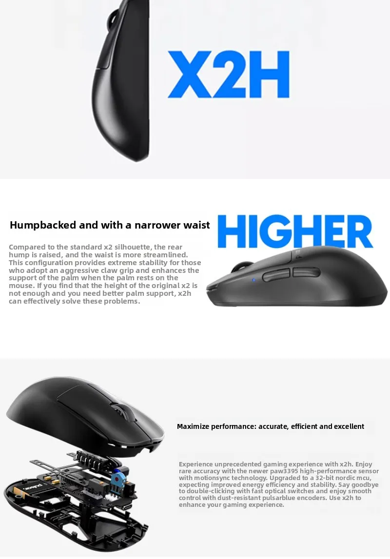 PULSAR X2H Lightweight Wireless Mouse 3395 Sensor Symmetry Low Latency Gaming Mouse for Esports Games Computer Accessories
