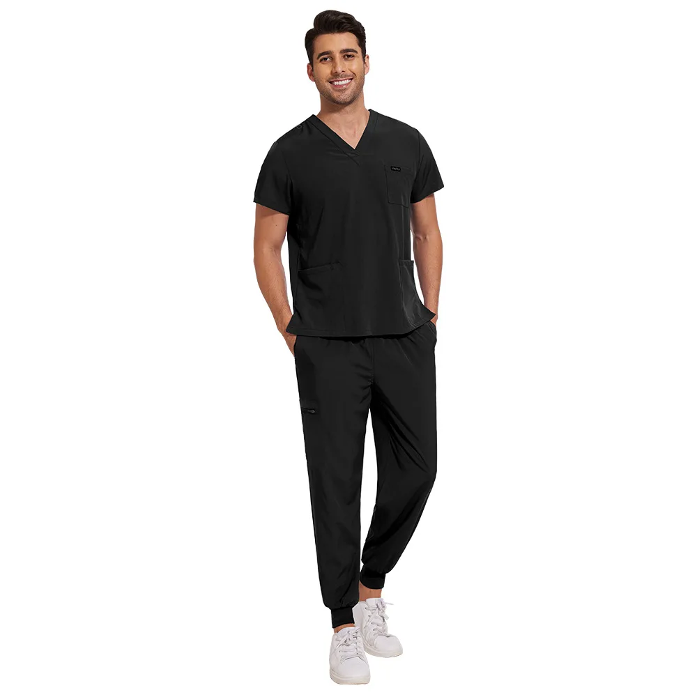 Set Celana Kaki Lurus Scrub Perawatan Pria Kustom Keluaran Baru Set Dokter Rumah Sakit Seragam Scrub Rumah Sakit Slim Fit Bergaya Wanita