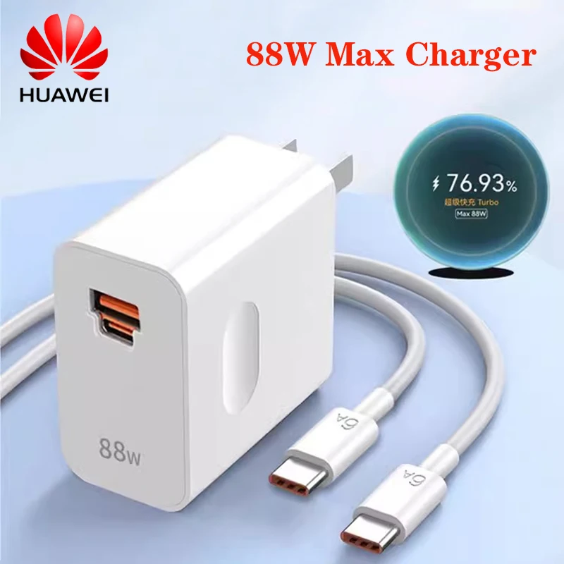 شاحن Huawei السريع EU/US/UK Max 88W SuperCharge PD/QC 3.0 شحن سريع لـ Mate 60 RS/Pro+ P60 Art، كابل 6A من النوع C إلى كابل Tipo C