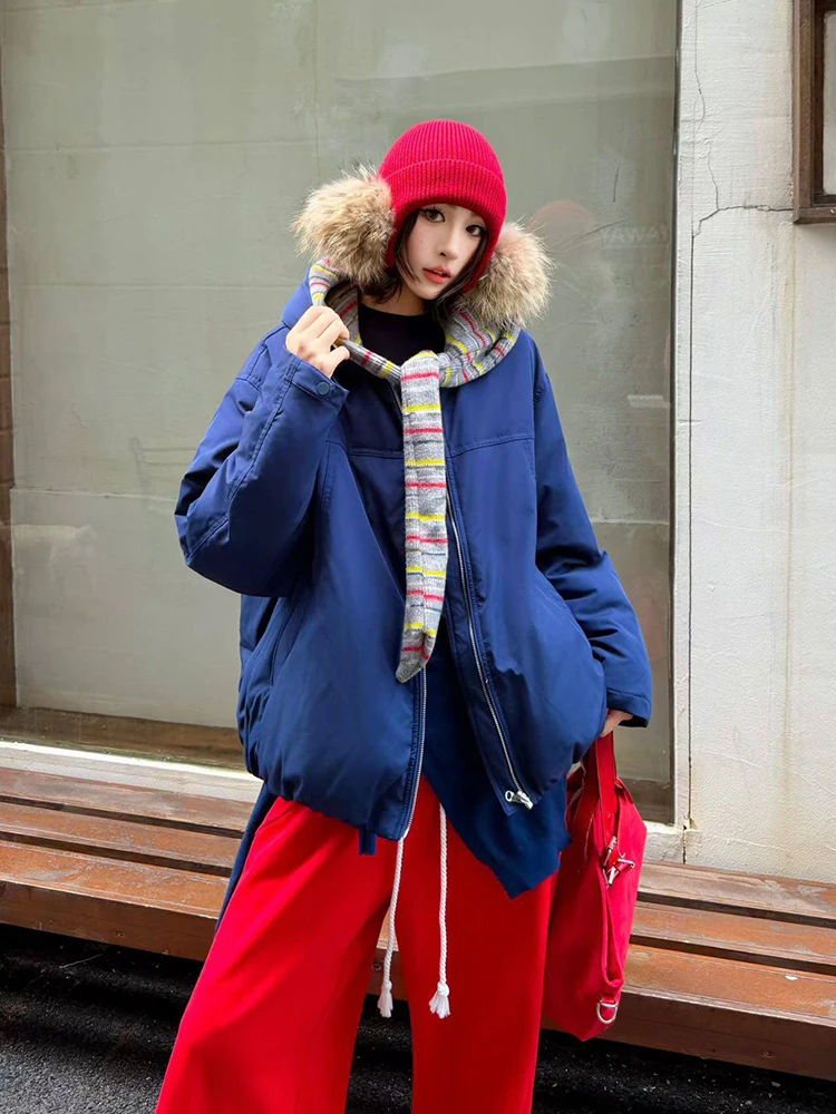 Winter Fashion Double Use Grid Hooded Down Jacket Women Short White Duck Down Outwear Female Loose Warm Thick Zipper Down Jacket
