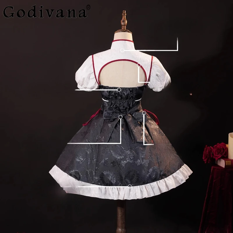 중국 스타일 코스프레 애니메이션 의상 정장 여성 머리 장식 액세서리 드레스 세트 여성 짧은 소매 캐주얼 드레스