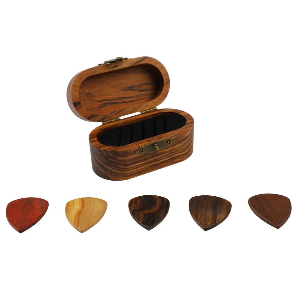 

​Wood ​Guitar Pick Box​ ​Smoothly Appearance​ ​With 5Pcs Picks​ ​Guitar Pick Case​ Elegant Design​ ​Pick Storage Box​