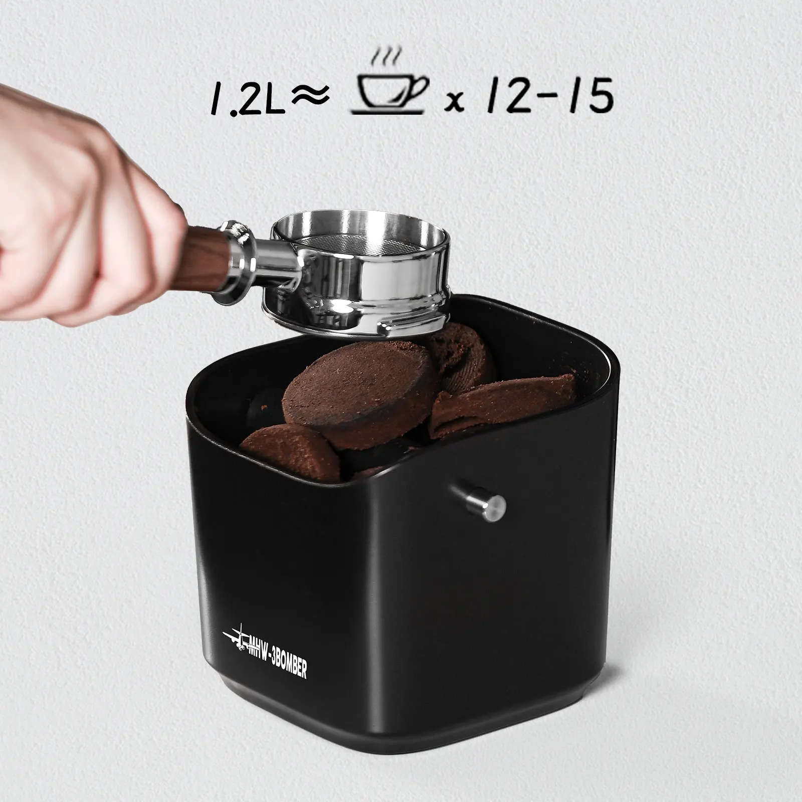 

MHW-3BOM 1.2L Espresso Knock Box Dismountable Knock Bar Non-Slip Base Square Coffee Grounds Trash Barista Desktop Accessories