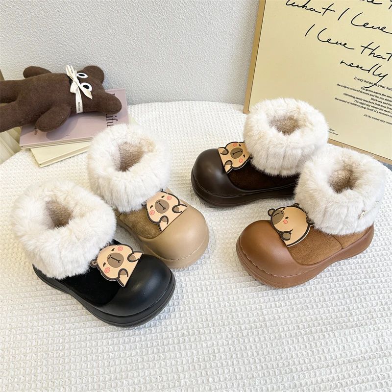 

Cute 2025 Winter Boots For Children Girl's Plush Boots Thick Warm Waterproof Velvet Faux Fur Snow Boots For Toddler Kid's Boots