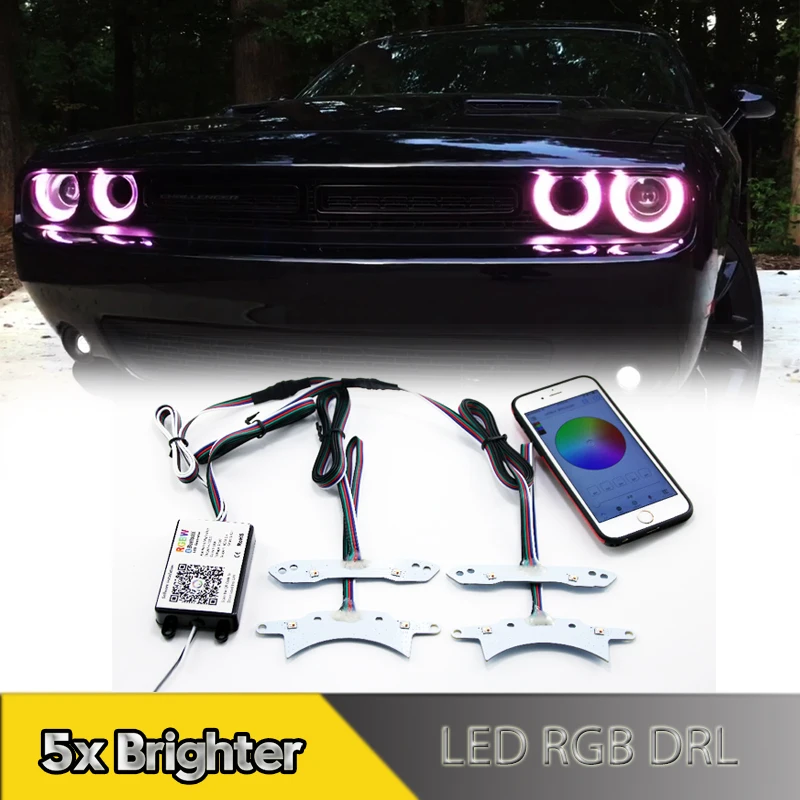 

4Pcs RGBW Multicolor LED DRL Daytime Running Lights For Dodge Challenger 2015-2018 Wireless Control Board Lamps Car Accessories