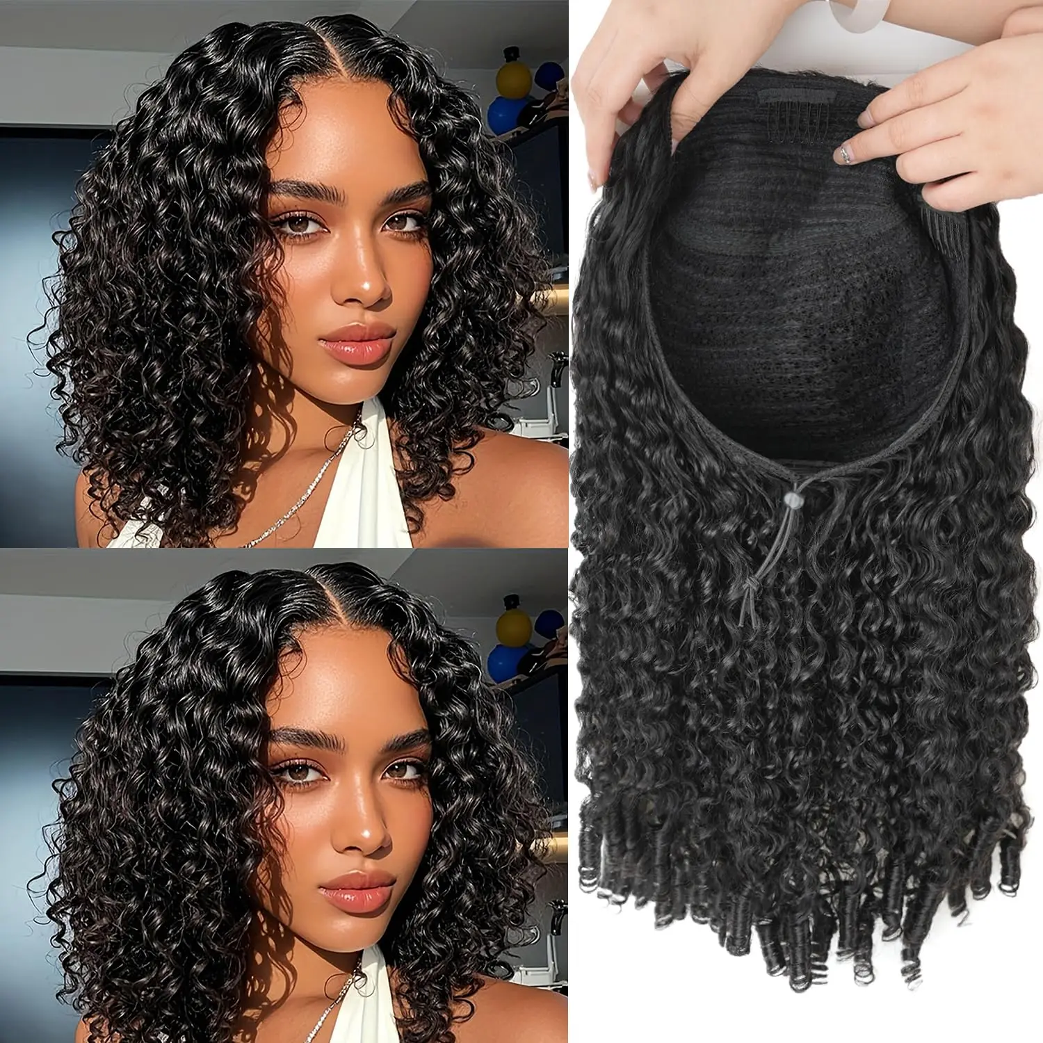 

Парик-полусфера из бирманских кудрявых волос, плотность 250, без клея, 100% натуральные волосы, с завязками, бесшовный, на клипсах, для начинающих, для женщин