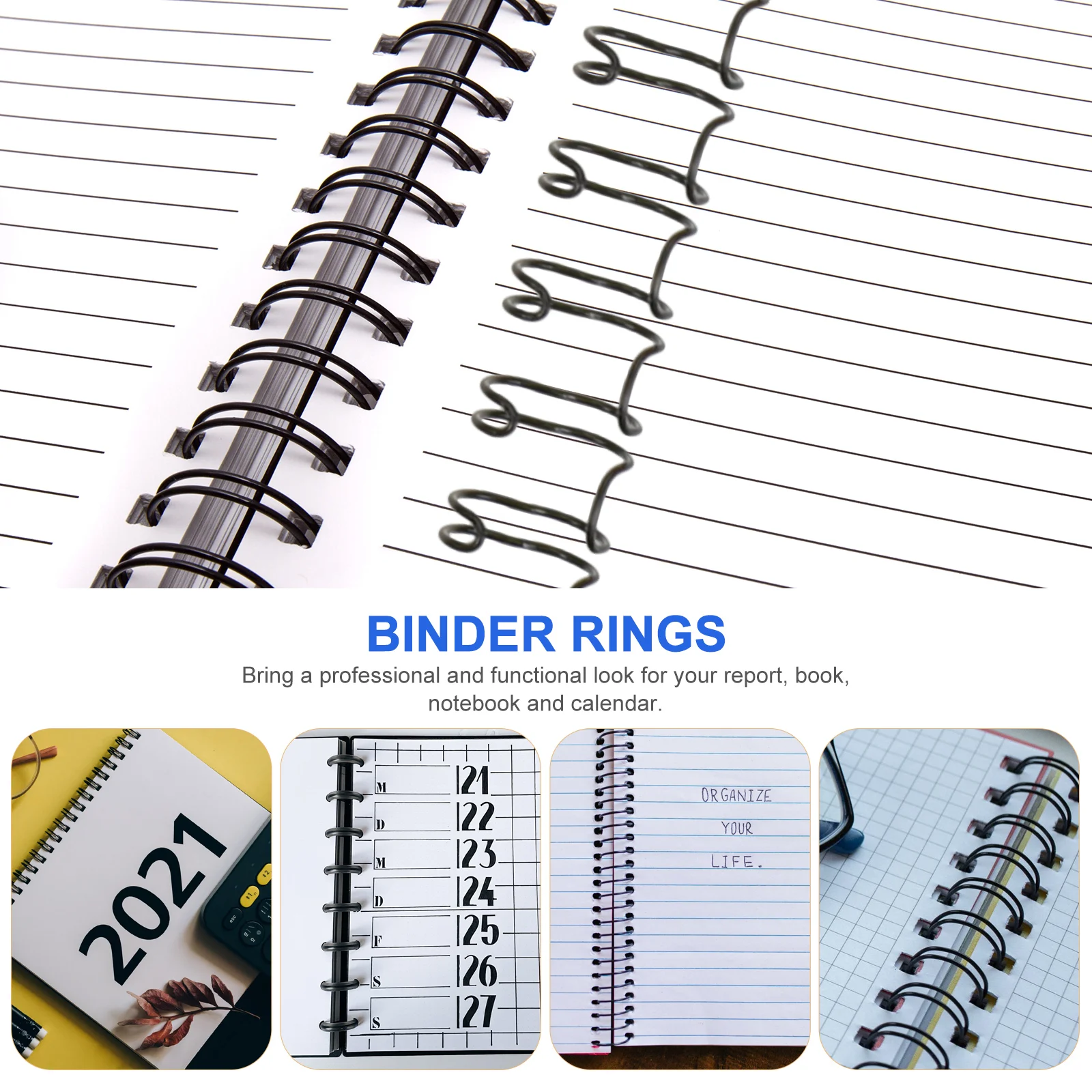 100 Pcs The Notebook Binding Ring Binder Supplies Coils Decorate Rings Clips Black Metal