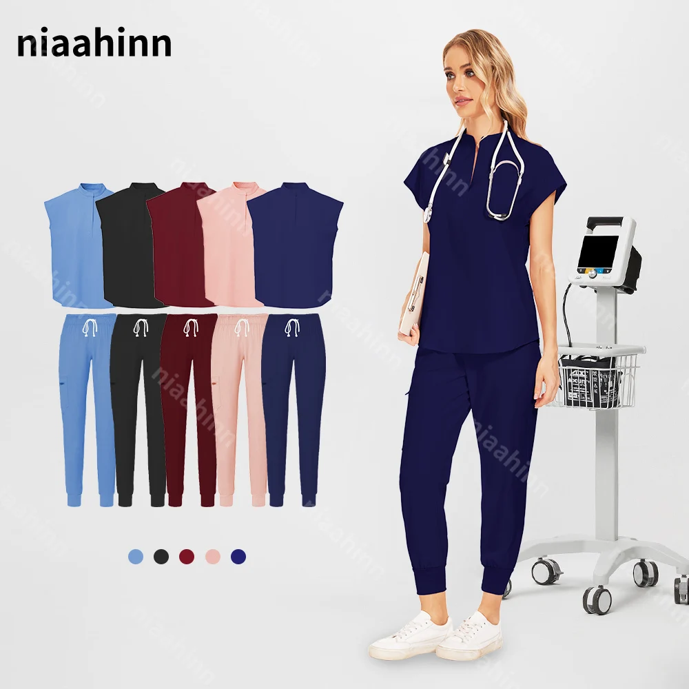 Ropa de trabajo para dentista, ropa de belleza, traje dividido, uniforme quirúrgico con bolsillo de manga corta, uniformes de enfermera para clínica de mascotas, conjuntos médicos para hombres