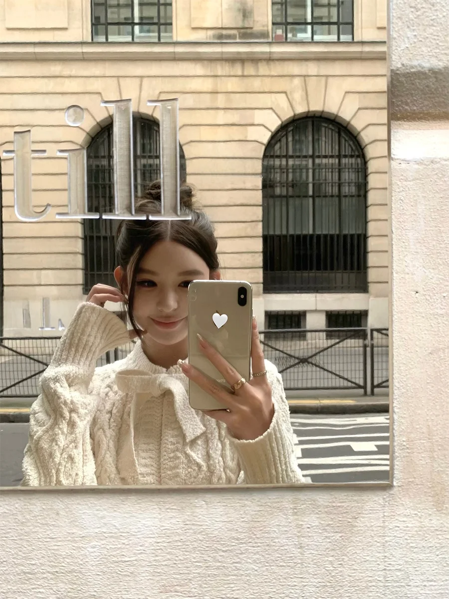 Good Morning Fan Fan Micro Sweet Skiing Small Fraance Knitted Cardigan Slim ort Sweater Women Winter Anti-Aging Top