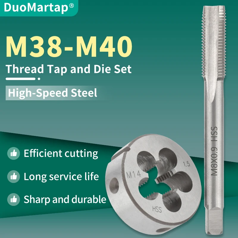 1SET HSS 6542 Multifunction Tap and Die Set M38-M40 Metric Screw Thread Hand Taps Straight Fluted Tap Die and Thread Tool