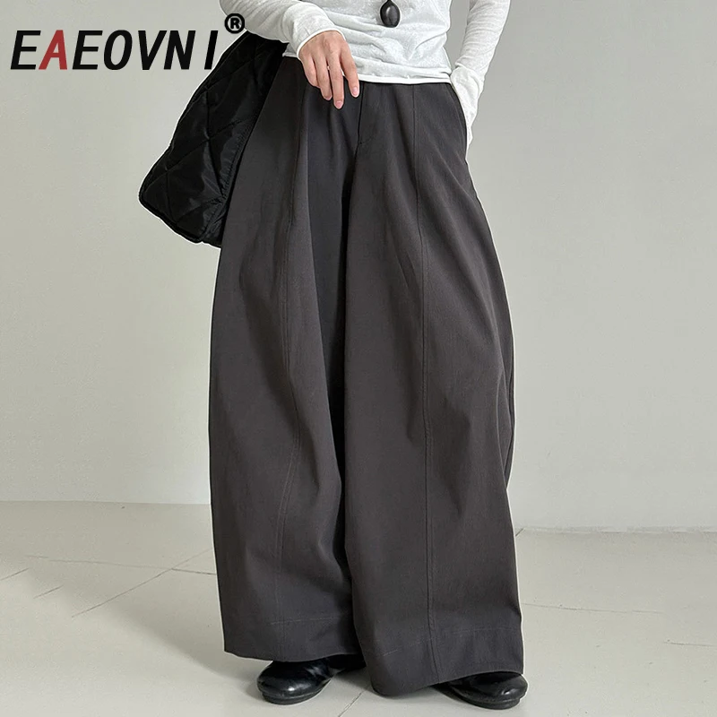 

EAEOVNI Fashion Solid Color Wide Leg Trousers Casual High Waist Loose Long Pants Office Lady 2025 Autumn New Clothing