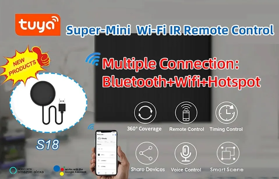 Control remoto WiFi IR para aplicación de hogar inteligente, Control remoto SmartLife para TV, DVD, AUD, AC, funciona co
