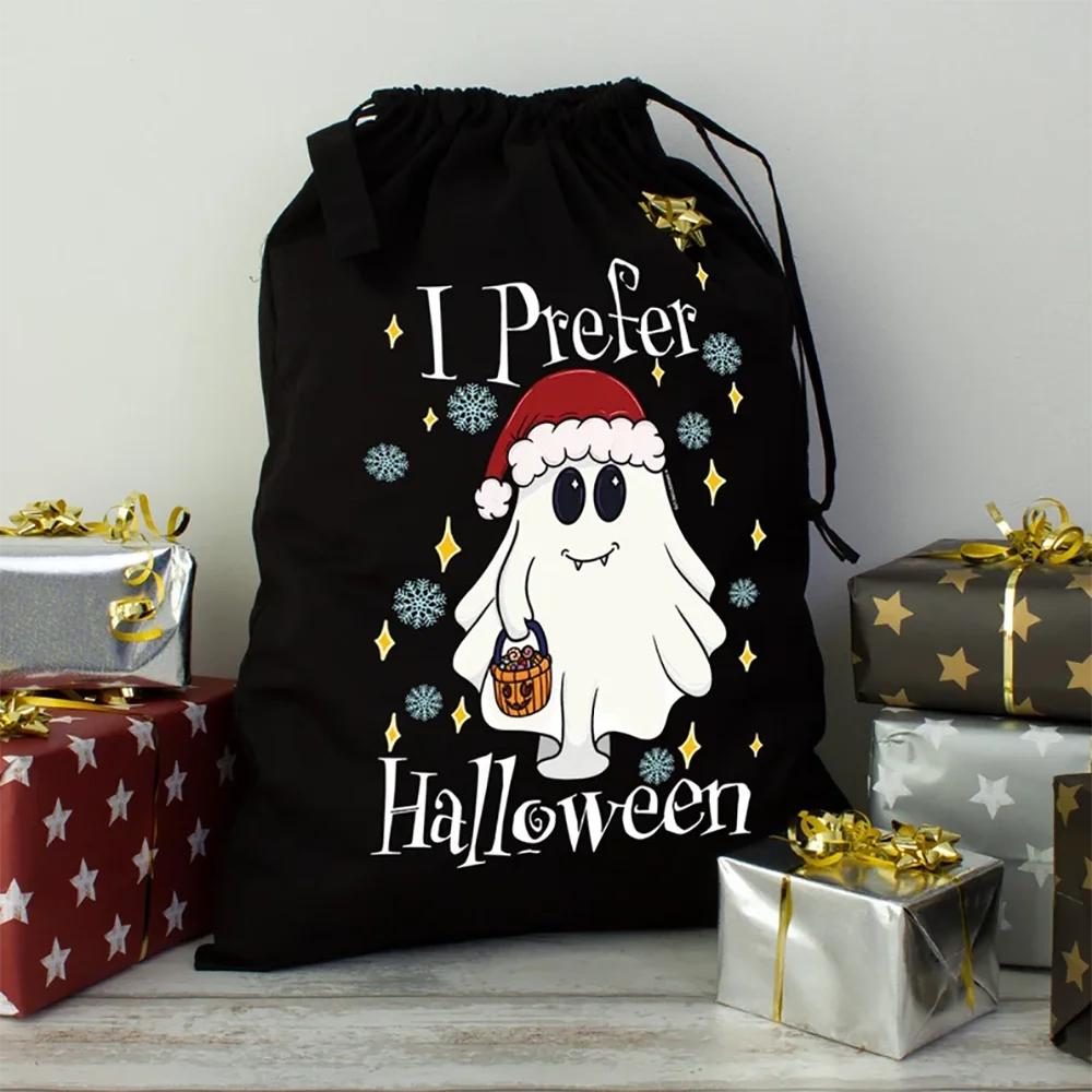 1 pcs Festival I Prefer Halloween Black Santa Drawstring bags decoration for party supplies favor accessories ghost gift black