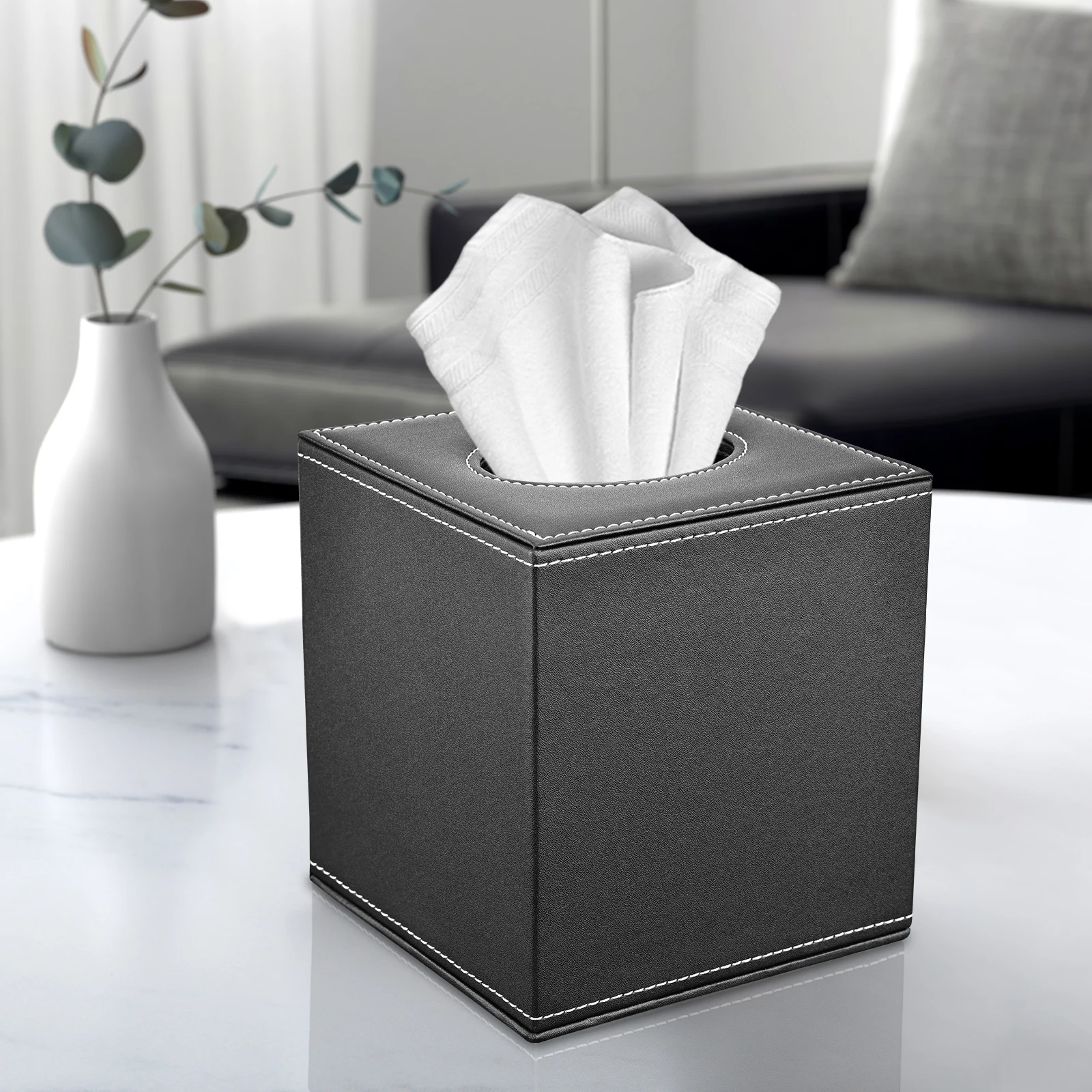 

Luxury Square Essence PU Leather Dust-Proof Tissue Box Nordic Style Desktop Organizer Magnetic Flip Lid Napkin Holder