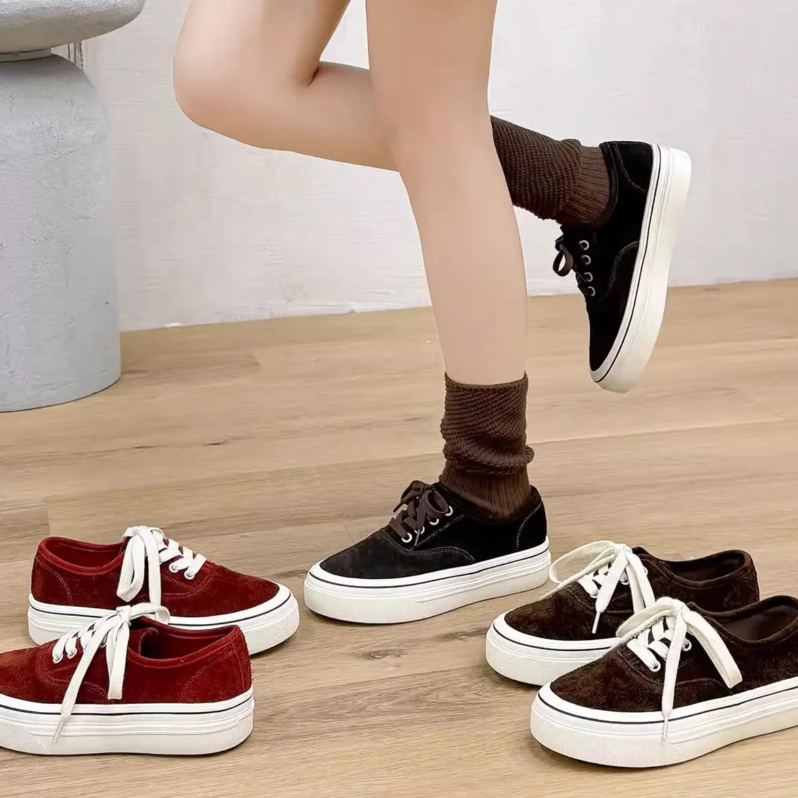 

Leather Biscuit Shoes Women's Sporty Casual Shoes Comfortable All-Match Low-Top round Toe Rubber Outsole for All Seasons