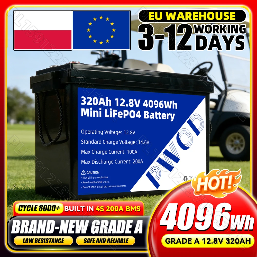 Batterie Lifepo4 12V 320AH 100AH 6000/8000 cycles, cellule au phosphate de fer et de lithium, pour voiturette de golf, camping et stockage d'énergie domestique