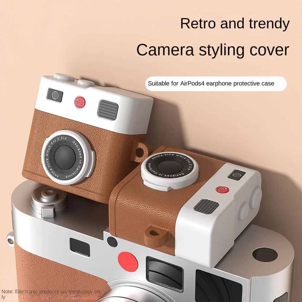 

New Suitable for AirPods 4 liquid silicone protective case 3D retro creative camera 4th generation Bluetooth protective case