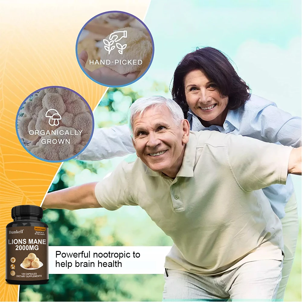 Organic Lions Mane Mushroom Capsules 2000mg, Support Brain Cognitive Focus Memory Sleep Immune Digestive & Mood Wellness view 5