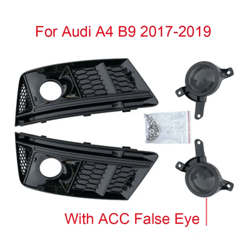 

2PCS For S4 Style Glossy Black Front Bumper Fog Light Grilles With ACC For Audi A4 B9 2017-2018 Car Accessories