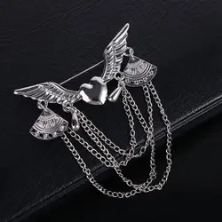 Trendy Men's Suit Angle Wing Heart-Shaped Chain Long Tassel Jewelry Fashion Accessories Brooch Pins Brooches