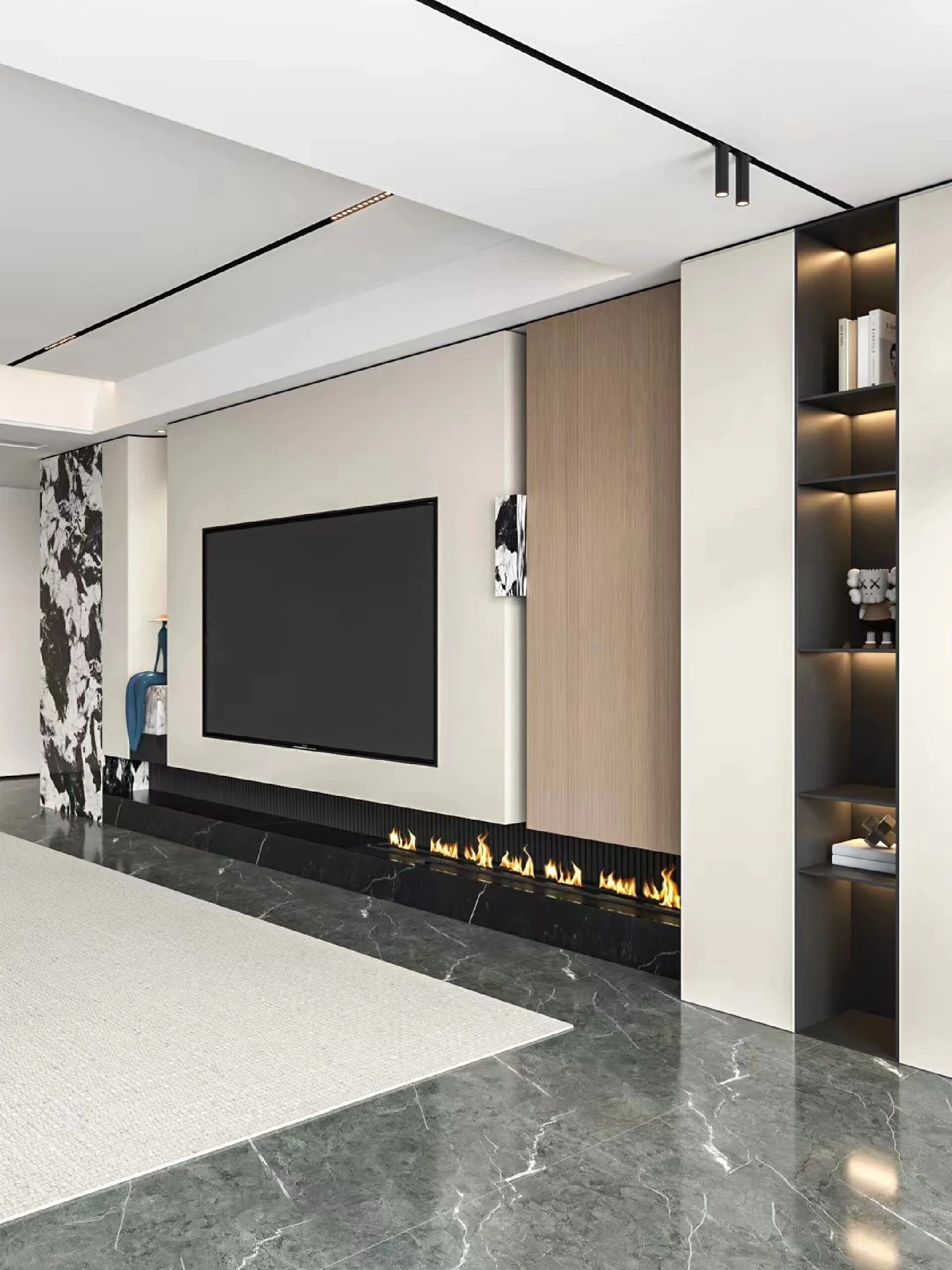 2025 new custom TV background wall with simple floating locker, modern wooden style design in the living room
