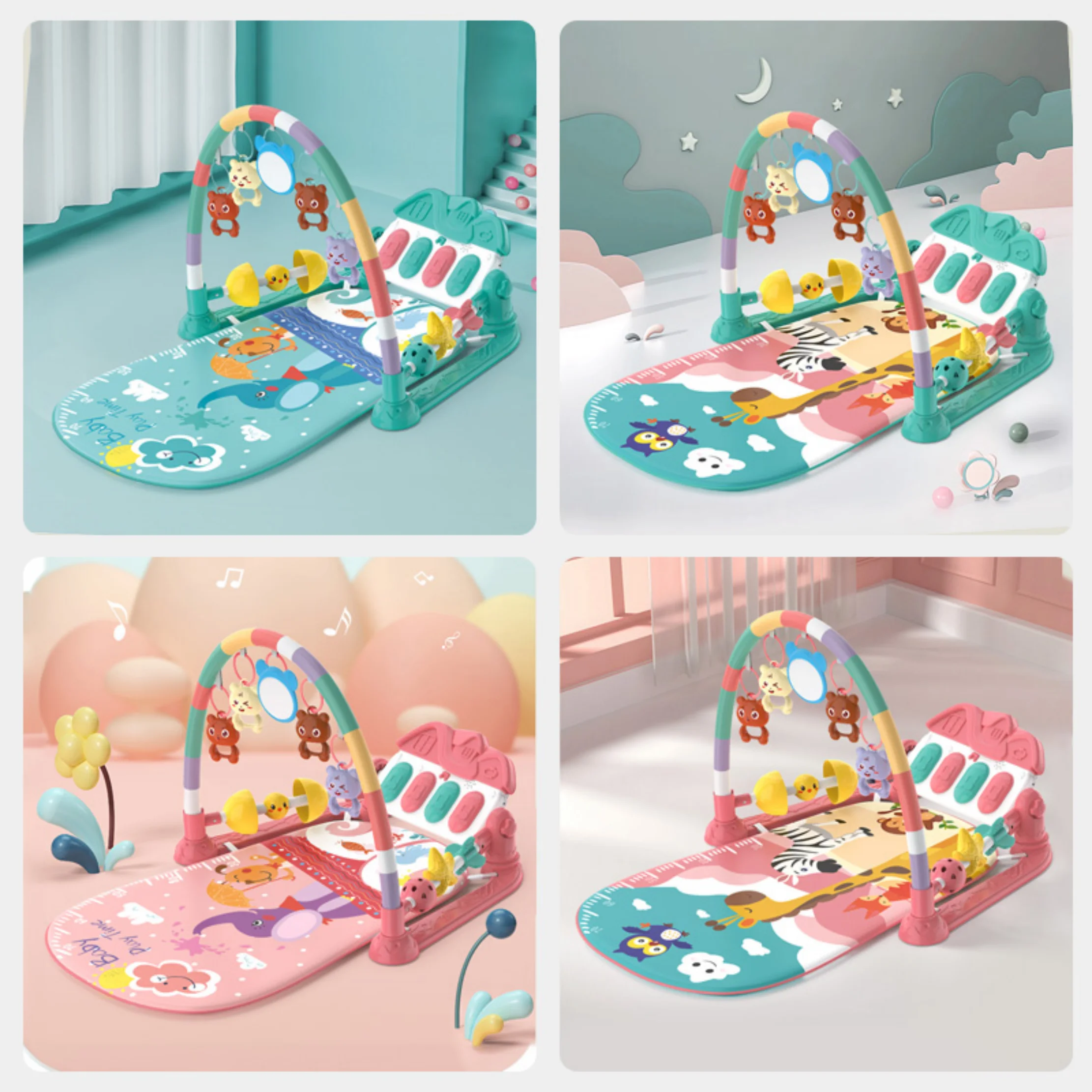 Release Mom's Hands Infant Toy Baby Pedal Piano Fitness Stand Multi-Functional 0-1 Year Old Baby Rattle Toy [Fence with Room]