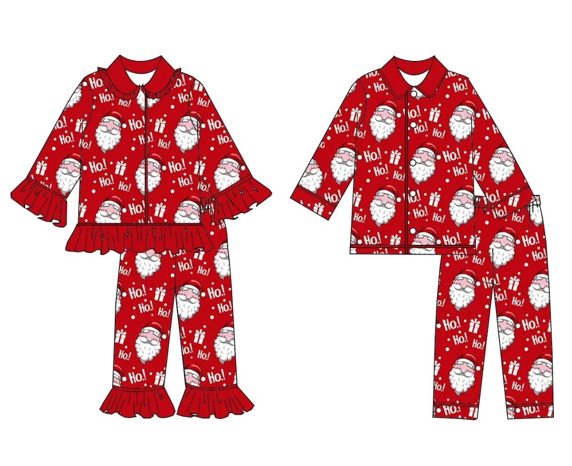 Boutique children's set Christmas lapel lace long sleeves train snowman print trousers lace girl boy pajamas set 2-piece set