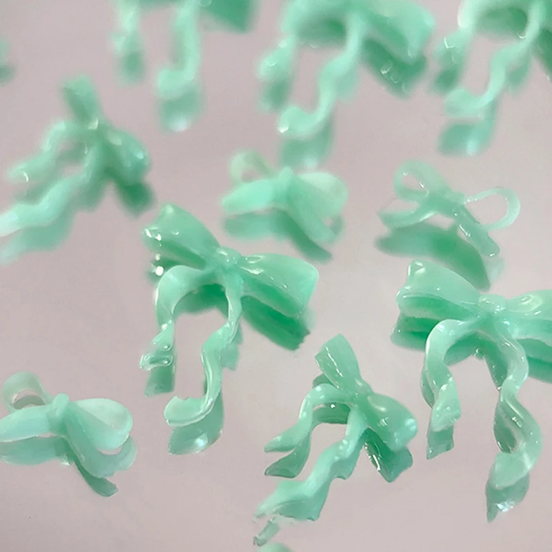 30/50 Uds. De dijes para uñas con lazo de resina 3D, lazo verde menta, decoración artística para uñas, funda para teléfono, Clip para el pelo, accesorios para manualidades DIY