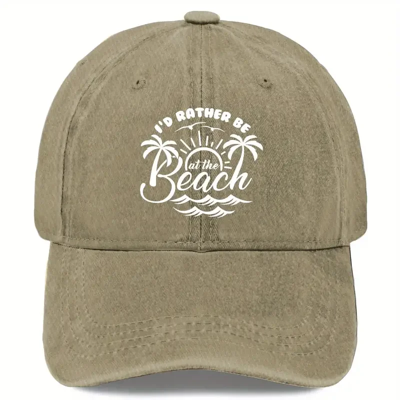 I'd Rather Be at the Beach" Vintage Washed Baseball Cap - Coastal Vibes & Vacation-Themed Casual Sun Cap, Beach Lover Enthusiast