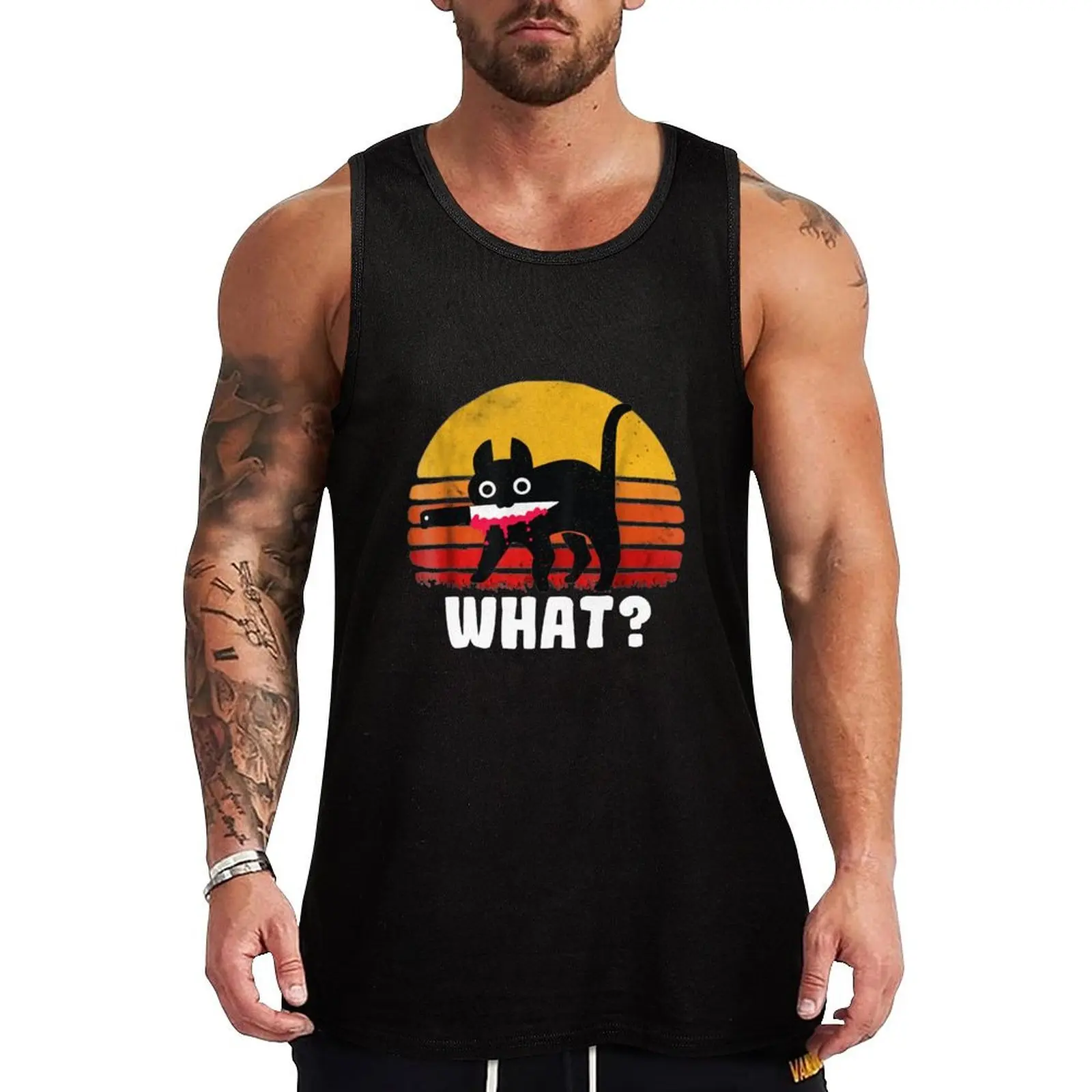 

Funny Cat With Knife Halloween, Cat What Tank Top gym for men gym top clothes for men summer new in tops & t-shirt