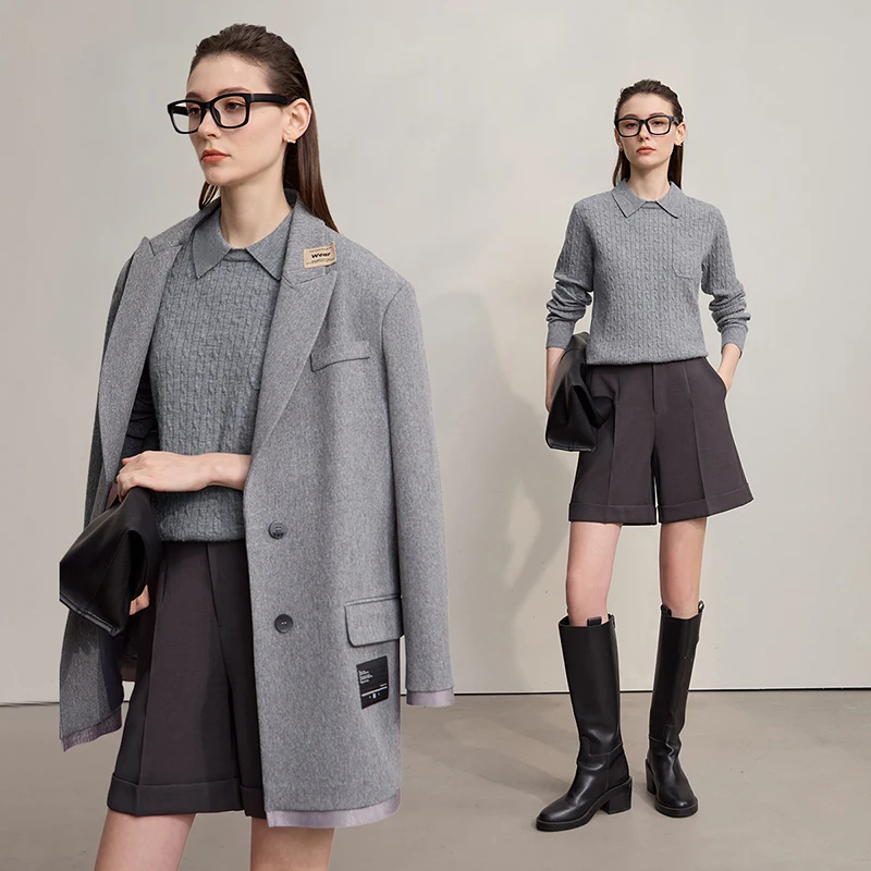 AMI Women's Sweater 2025 Autumn New Retro Solid Color Elegant Sweaters Ladies Versatile Long Sleeves Tops For Woman 12543205