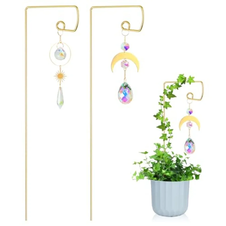 

Plant Trellis for Potted Plants with Colorful Crystal Sun Catcher 13.78 Inch Metal Plant Stakes for Indoor Plants Plant Accesso