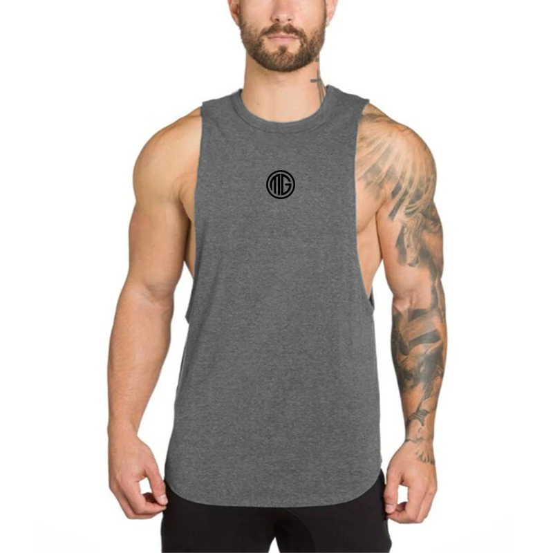 Summmer Men Cotton Loose  Breathable Gym Workout Fitness Muscle Sport Sleeveless Singlets Bodybuilding Casual Tank Tops T-shirt
