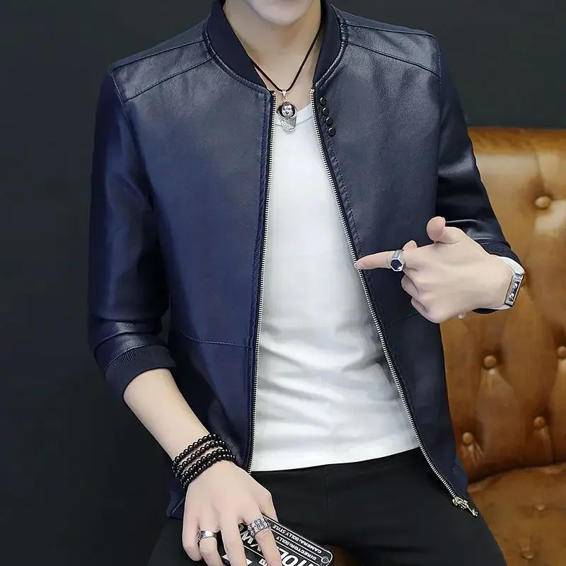 Brown Casual Men\'s Suit Jackets Trendy 2025 Korean Style Clothes Male Leather Blazer Single Models Luxury Designer Menswear Coat