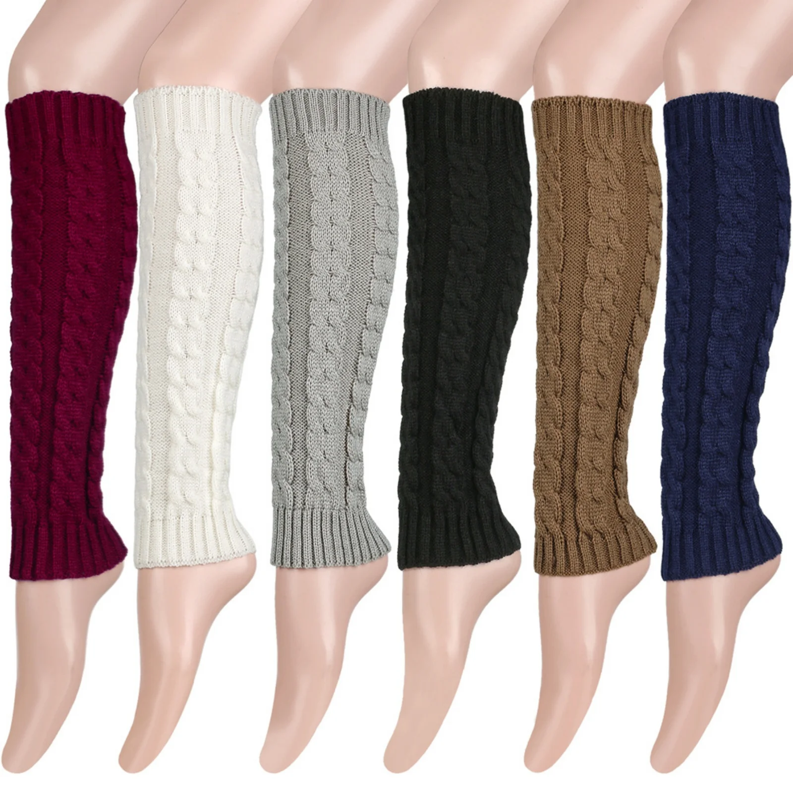 Womens Leg Warmers Ankle Ladies Winter Warm Long Crochet Knitted Knit Warmers Leg Socks Thermal Leggings Boot Cover Black White