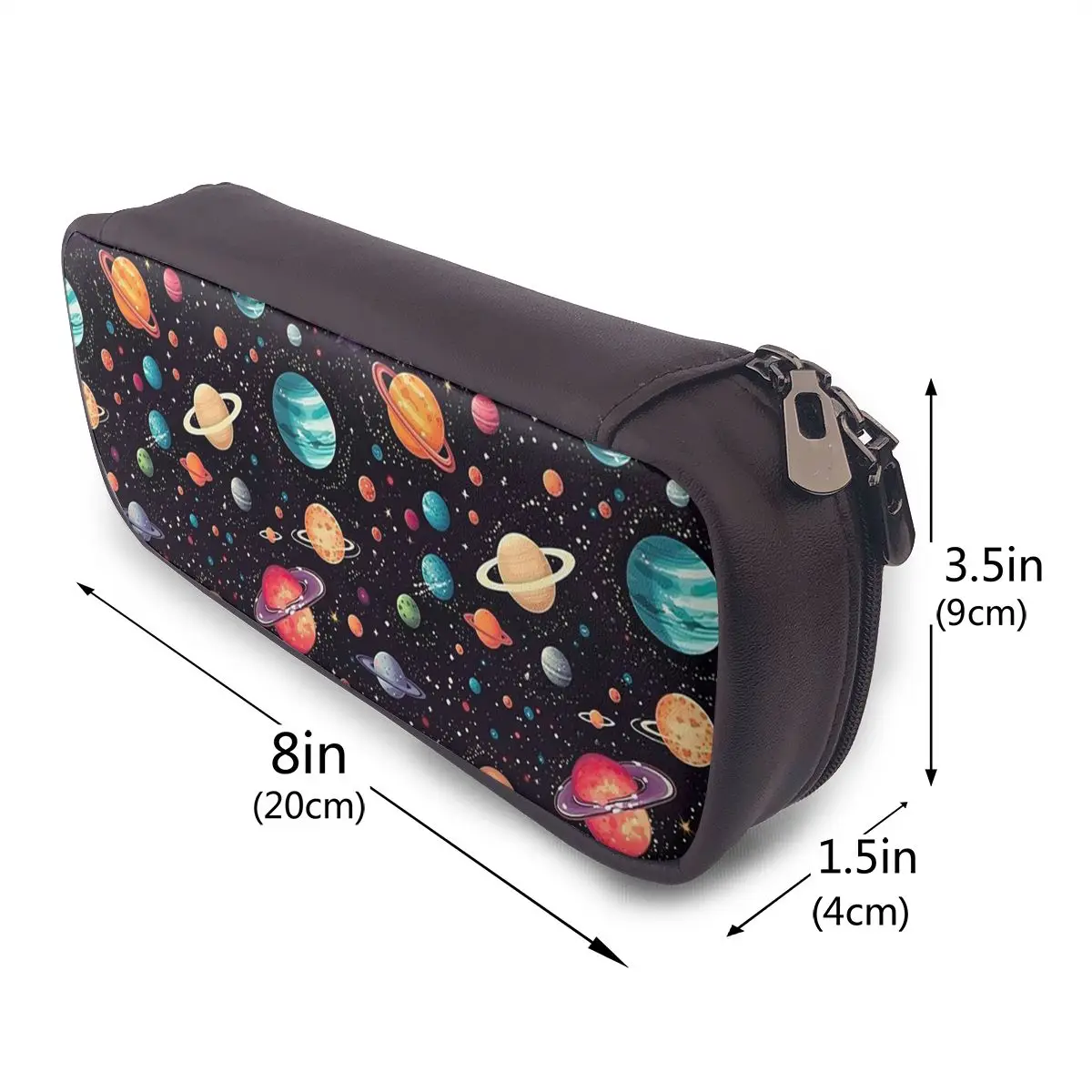 Solar System Space Planets Universe Leather Pencil Case for Kids School Pen Box Pencil Bag Stationery Supplies Pen Holder Bag