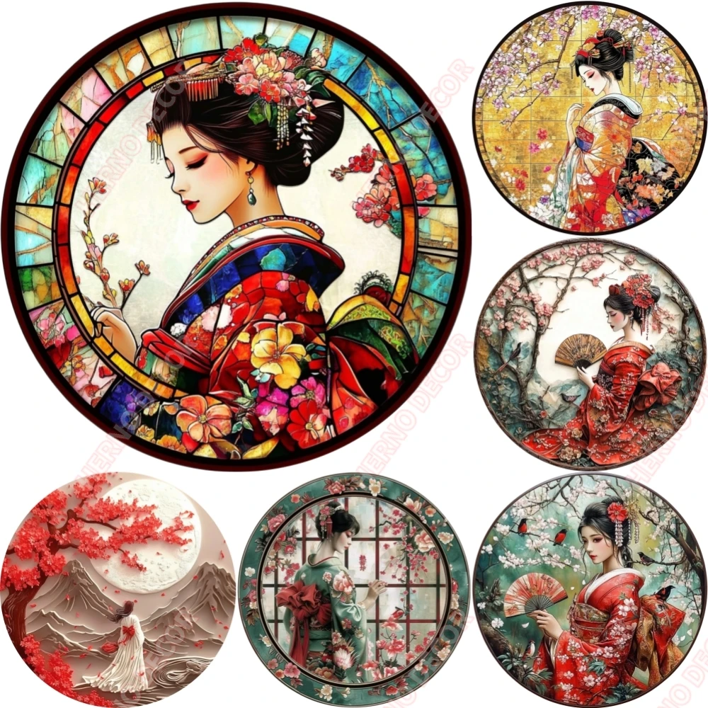 Rundes Aluminiums child, japanische Frau Kimono Dekoration Kunst Büro Zimmer Haustür Dekorationen, Kostüm kultur, Wand kunst Dekor Plakette