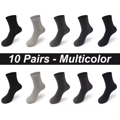 10Pairs/Lot Men's Bamboo Fiber Socks Long Black Business Soft Breathable New High Quality  Autumn for Male Socks Plus Size 39-48 - Image 19