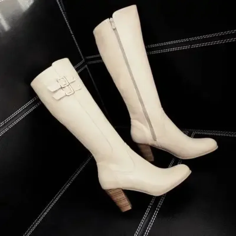 Big Size Fashion Knee High Boots Women Coss Play Shoes Autumn Winter Women\'s High Boots Black White Brown Shoes 2025